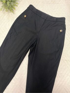 J. Crew Black Linen Cotton Sailor Pants Size 6 Elastic Waist Chinos Nautical